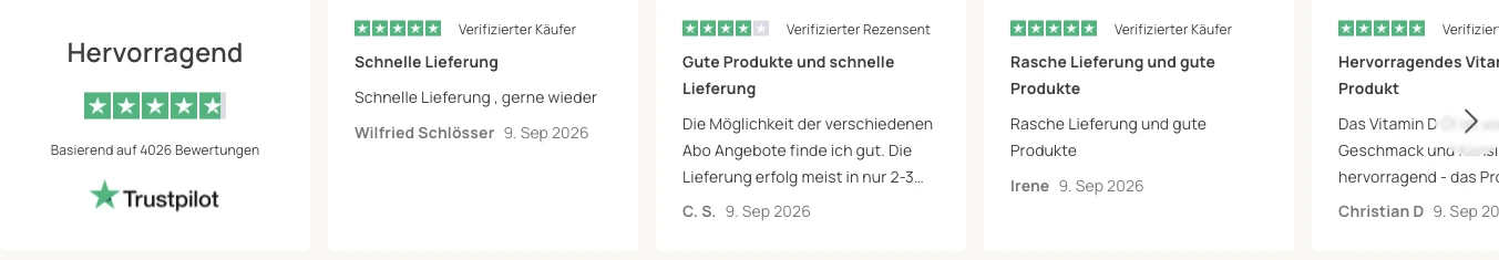 Tisso-Startseite mit Trustpilot-Zusammenfassung und individuell gestalteten Shopbewertungen im Slider.